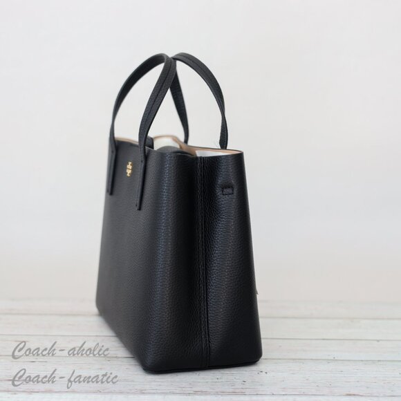 NWT Tory Burch Blake Pebbled Leather Small Tote Crossbody Purse Black/Devon Sand - Picture 6 of 10